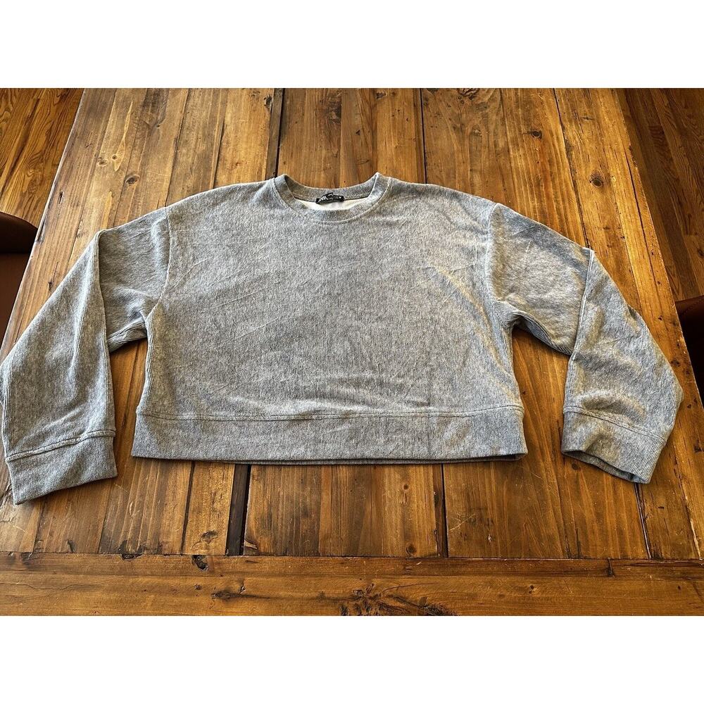 Zara Womens Cropped Sweater Knit Gray Pullover Ribbed Size Small - Picture 3 of 9